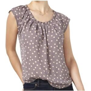 Loft Gray Polka Dot Tie Back Cap Sleeve Blouse Top Lightweight